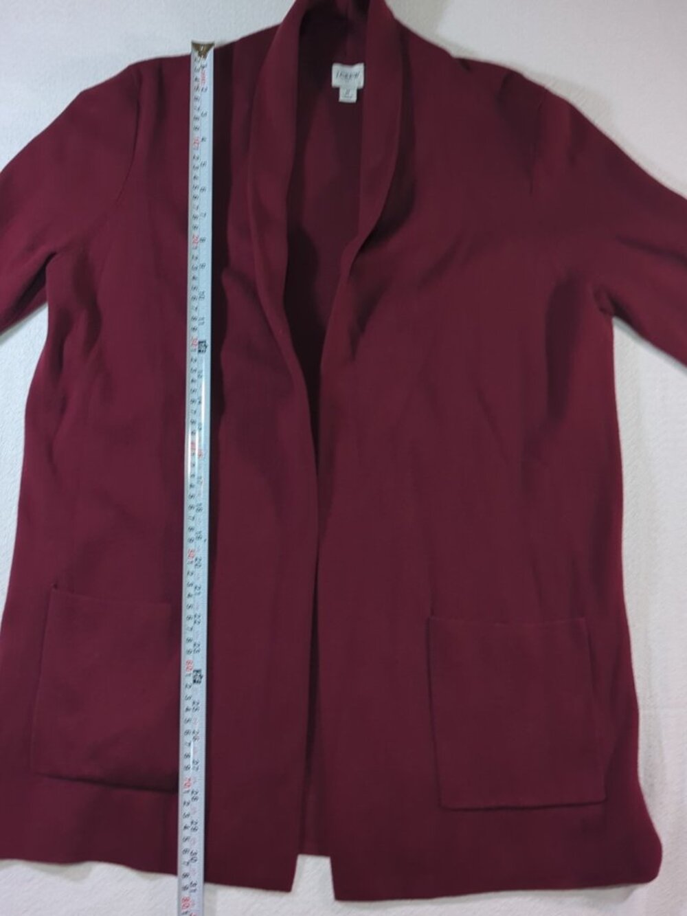 J.Crew Burgundy Wine Shawl Collar Open Front Knit Cardigan Sweater Pockets - Med - Picture 6 of 9
